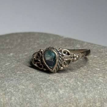 925 Sterling Silver Aquamarine Ring Size 6.5