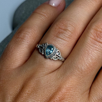 925 Sterling Silver Aquamarine Ring Size 6.5