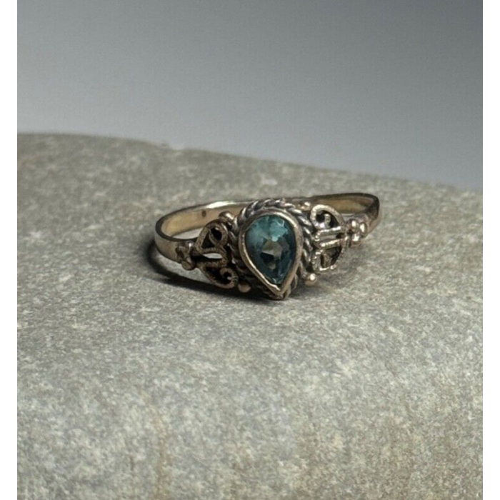 925 Sterling Silver Aquamarine Ring Size 6.5