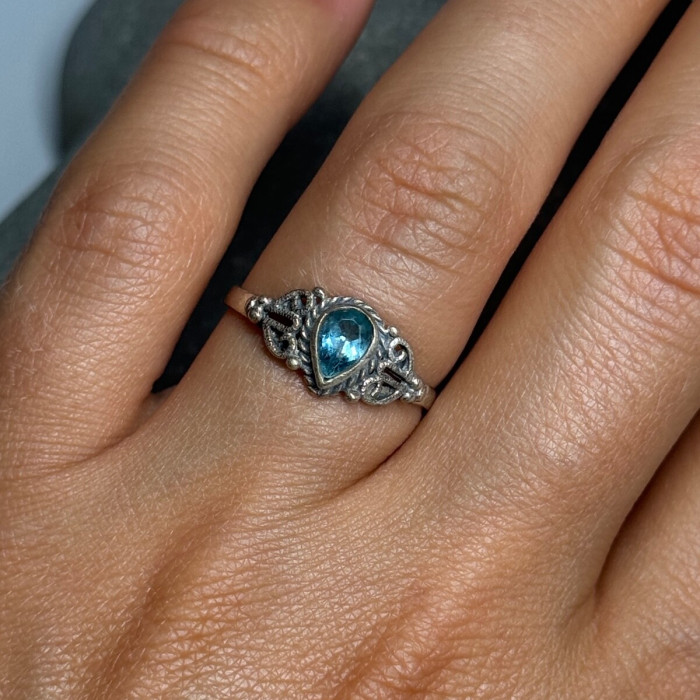 925 Sterling Silver Aquamarine Ring Size 6.5