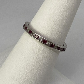 925 Sterling Silver Red & White CZ Band Ring Size 7
