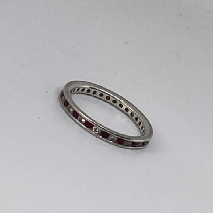 925 Sterling Silver Red & White CZ Band Ring Size 7