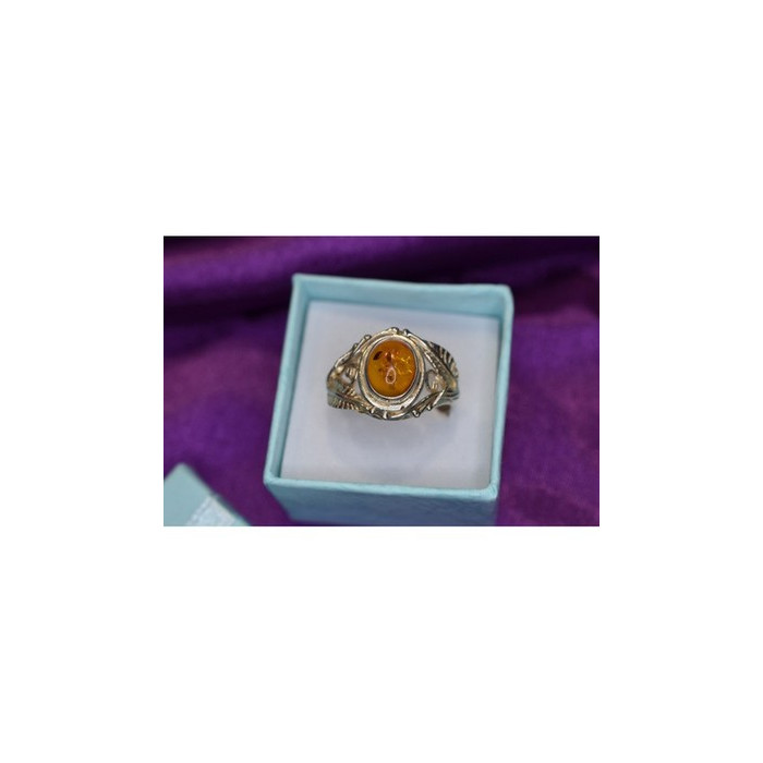 925 Sterling Silver Amber Ring Size 8.5