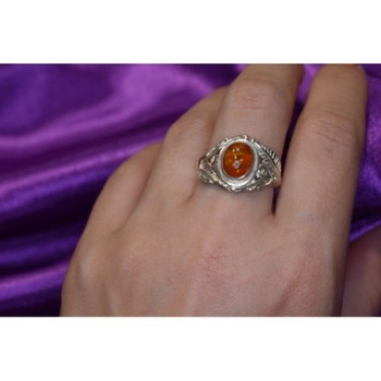 925 Sterling Silver Amber Ring Size 8.5