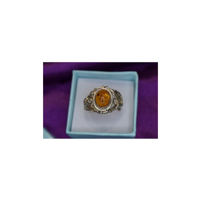 925 Sterling Silver Amber Ring Size 8.5