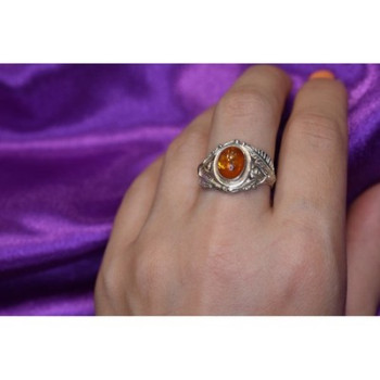 925 Sterling Silver Amber Ring Size 8.5