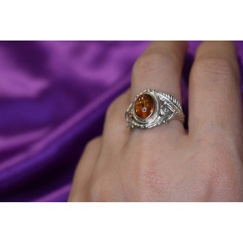 925 Sterling Silver Amber Ring Size 8.5