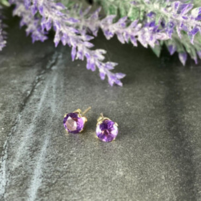 14K Yellow Gold Amethyst Earrings