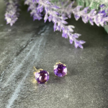 14K Yellow Gold Amethyst Earrings