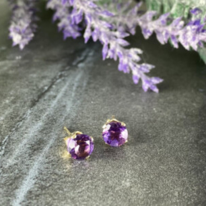 14K Yellow Gold Amethyst Earrings