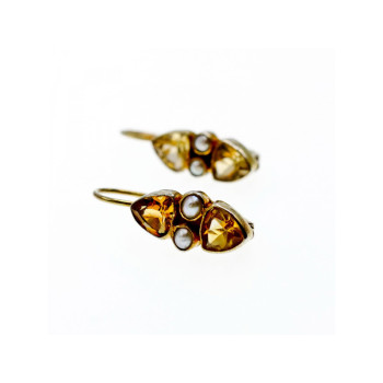 925 STERLING SILVER GOLD PLATED HELIODOR & PEARLS EARRINGS