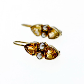 925 Sterling Silver Gold Plated Heliodor & Pearls Earrings