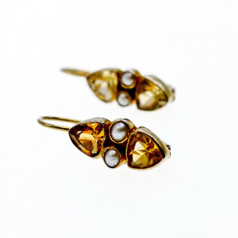 925 Sterling Silver Gold Plated Heliodor & Pearls Earrings