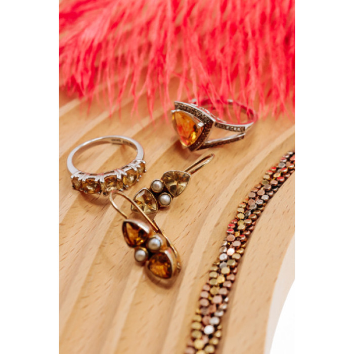 925 Sterling Silver Gold Plated Heliodor & Pearls Earrings