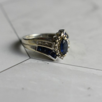 925 Sterling Silver Blue & White Sapphires Ring Size 6.5