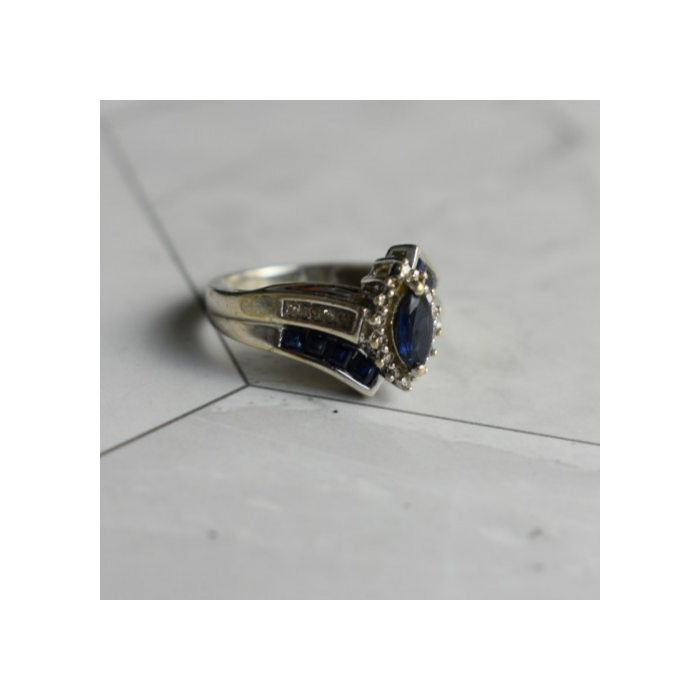 925 Sterling Silver Blue & White Sapphires Ring Size 6.5