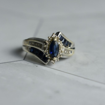 925 Sterling Silver Blue & White Sapphires Ring Size 6.5