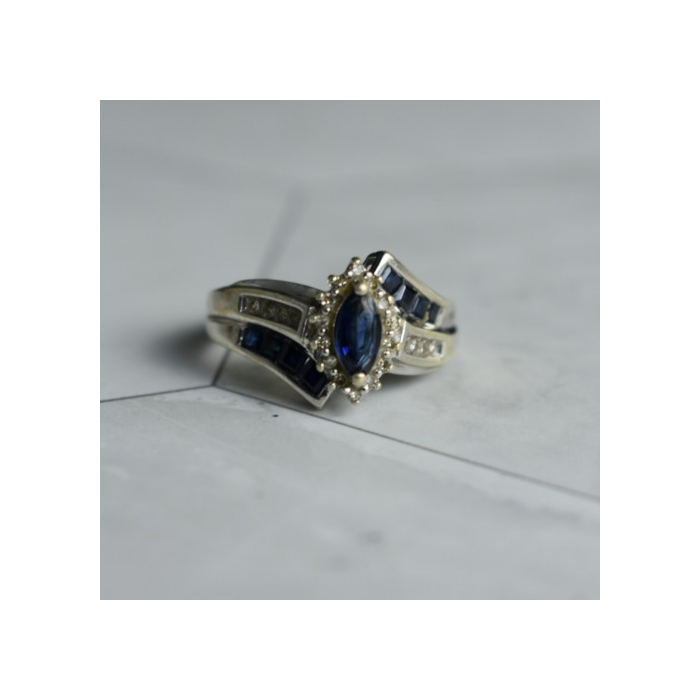 925 Sterling Silver Blue & White Sapphires Ring Size 6.5