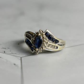 925 Sterling Silver Blue & White Sapphires Ring Size 6.5