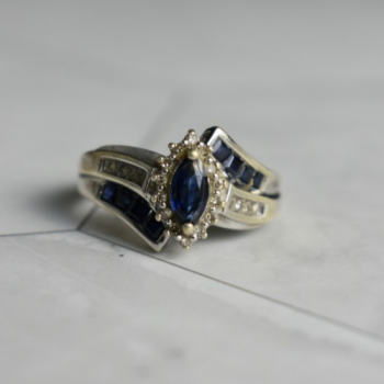 925 Sterling Silver Blue & White Sapphires Ring Size 6.5