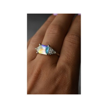 925 Sterling Silver Alpanite & CZ Ring Size 8.5