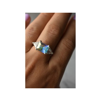 925 Sterling Silver Alpanite & CZ Ring Size 8.5