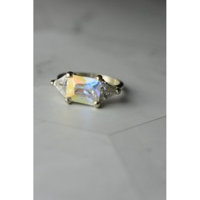 925 Sterling Silver Alpanite & CZ Ring Size 8.5