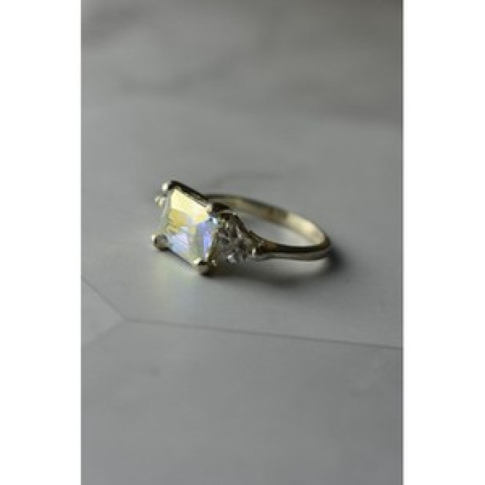 925 Sterling Silver Alpanite & CZ Ring Size 8.5