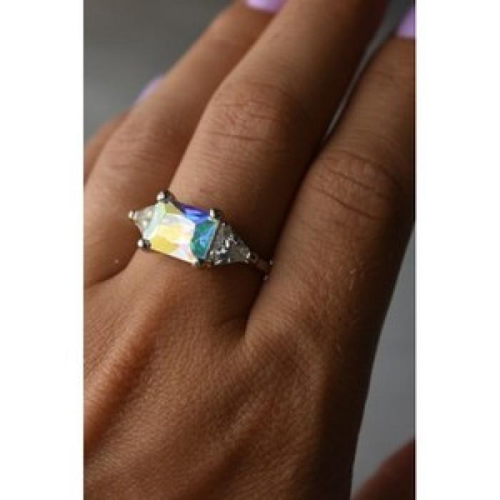 925 Sterling Silver Alpanite & CZ Ring Size 8.5