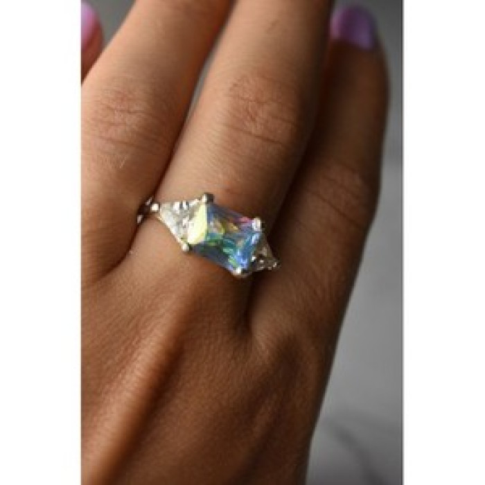 925 Sterling Silver Alpanite & CZ Ring Size 8.5