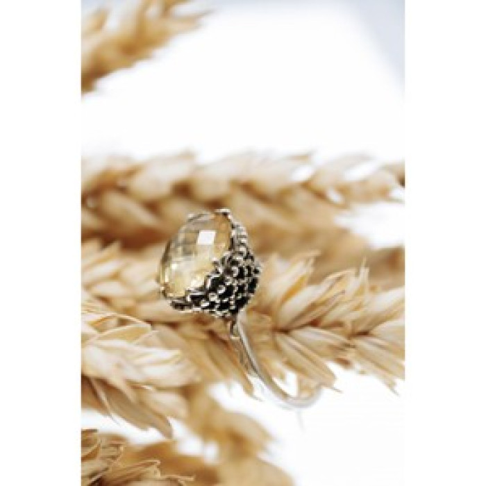 Vintage 925 Sterling Silver Yellow Tourmaline Ring Size 7