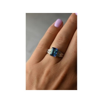 925 Sterling Silver Blue Spinel Ring Size 6.5
