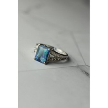 925 Sterling Silver Blue Spinel Ring Size 6.5