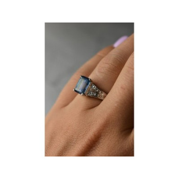 925 Sterling Silver Blue Spinel Ring Size 6.5