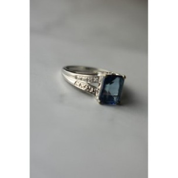 925 Sterling Silver Blue Spinel Ring Size 6.5