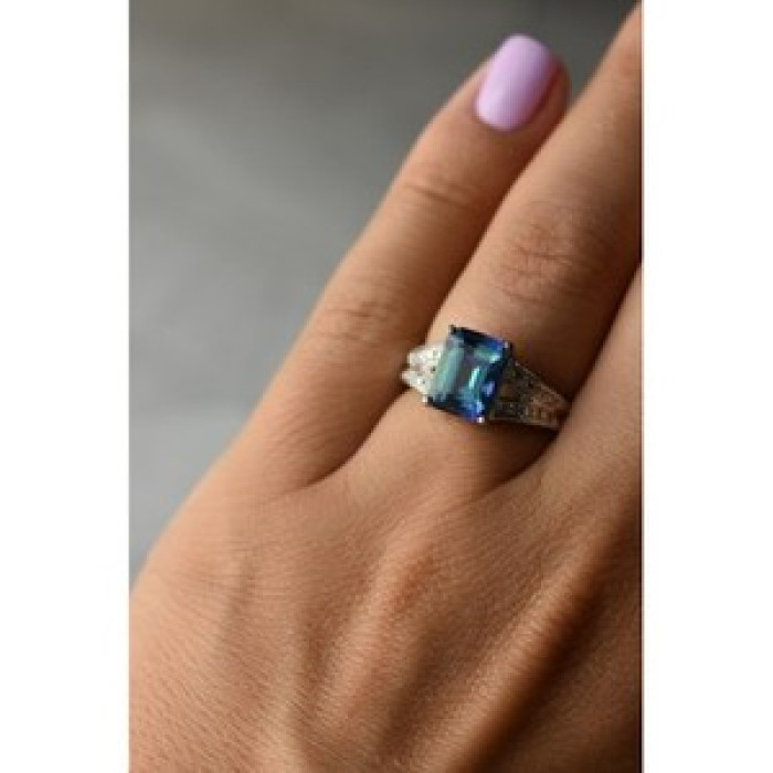 925 Sterling Silver Blue Spinel Ring Size 6.5