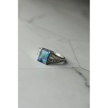 925 Sterling Silver Blue Spinel Ring Size 6.5