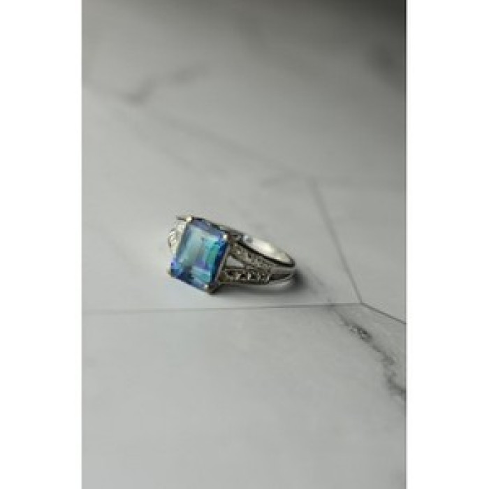 925 Sterling Silver Blue Spinel Ring Size 6.5