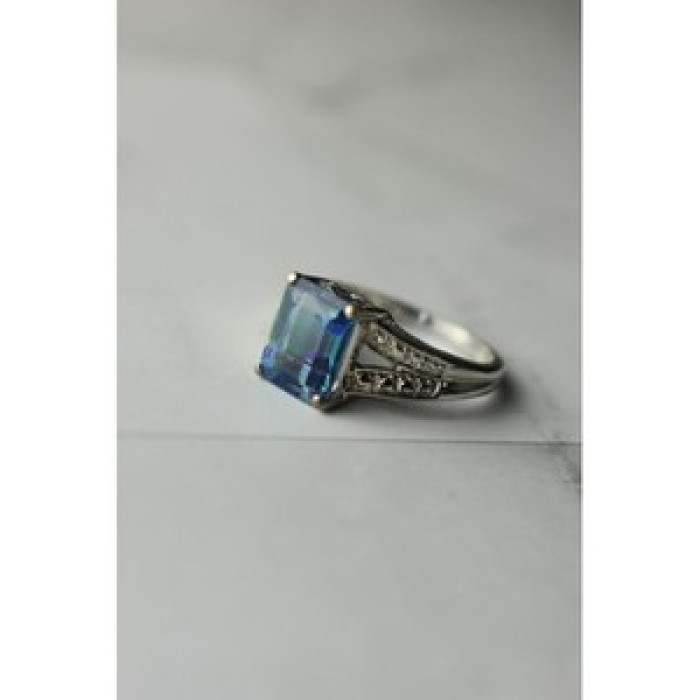 925 Sterling Silver Blue Spinel Ring Size 6.5