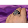 925 Sterling Silver Pyrite & Black Agate Ring Size 8