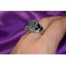 925 Sterling Silver Pyrite & Black Agate Ring Size 8