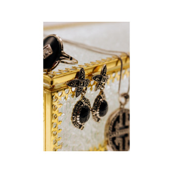 Vintage 925 Sterling Silver Onyx & Marcasites Earrings