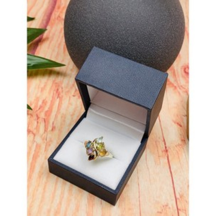 925 Sterling Silver Multi Gemstones Ring Size 9