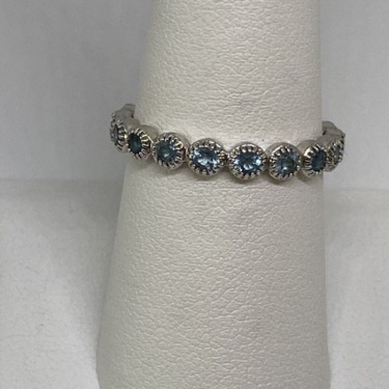 925 Sterling Silver Topaz Band Ring Size 8