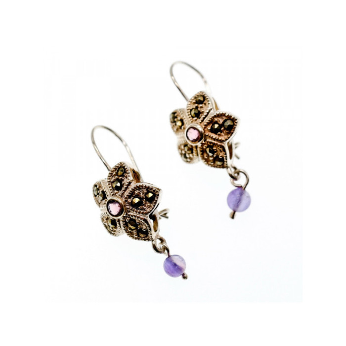 925 Sterling Silver Amethyst & Marcasites 