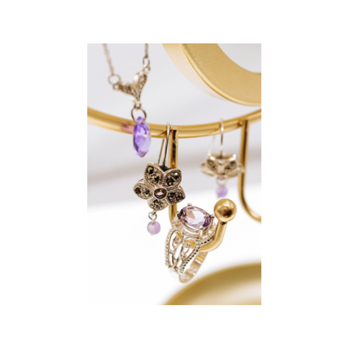 925 Sterling Silver Amethyst & Marcasites 