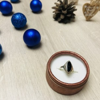 925 Sterling Silver Black Nephrite Ring Size 6.5
