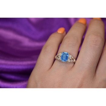 925 Sterling Silver Blue Topaz Openwork Ring Size 6.5