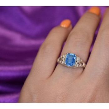 925 Sterling Silver Blue Topaz Openwork Ring Size 6.5