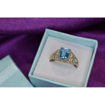 925 Sterling Silver Blue Topaz Openwork Ring Size 6.5